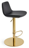 Pera Piston Adjustable Stool - Black Leatherette/Gold