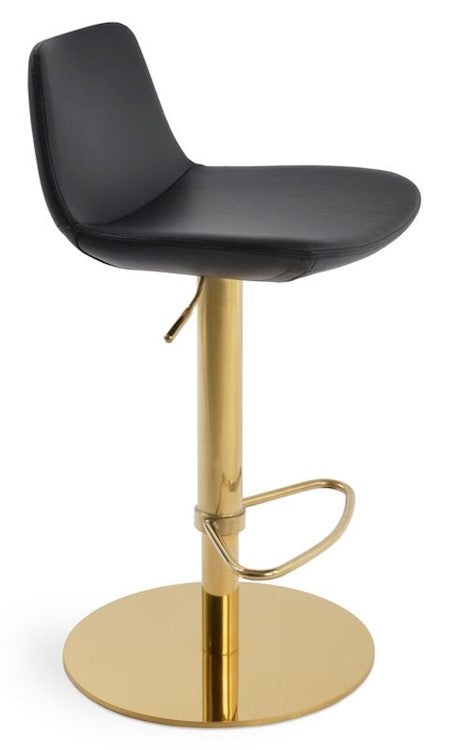 Pera Piston Adjustable Stool - Black Leatherette/Gold