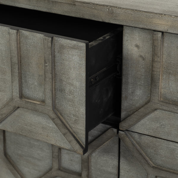 Genevieve II 70x15.8 Gray Fir Veneer W/Gold Metal Frame Base 9 Drawer Sideboard