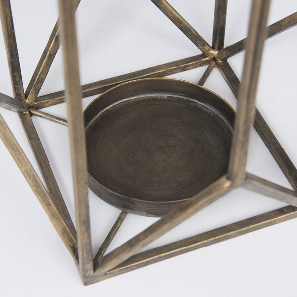 Ivy Large Gold Metal Geometric Cage Candle Holder Lantern