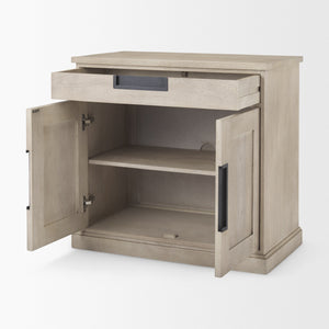 Braxton  33.5L x 18.5W x 31.5H Beige Wood W/Black Accents 2 Door Accent Cabinet