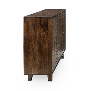 Vivienne Mango Wood 4-Door Cabinet in Bark Brown