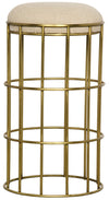 Ryley Industrial Steel Counter Stool in Antique Brass with Light Linen Cushion