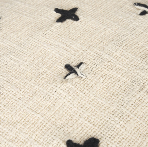 Saanvi Wool w/ Cream and Black Stitched Cross Patterned Pouf