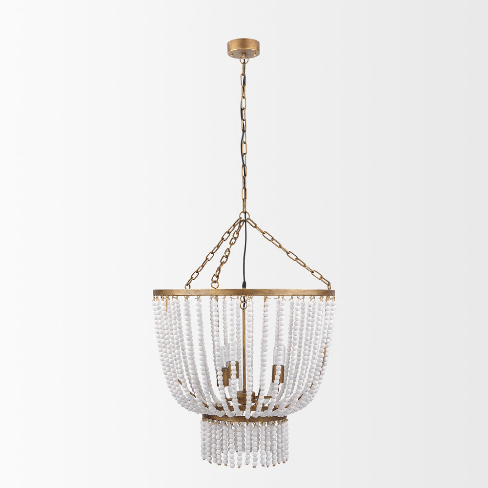 Rhone Gold Metal and Wood Beaded Chandelier