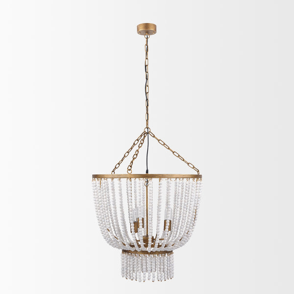 Rhone Gold Metal and Wood Beaded Chandelier
