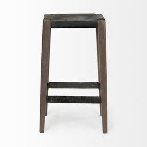 Nell 30" Seat Height Black Metal Seat & Foot Rest With Brown Wood Legs Stool