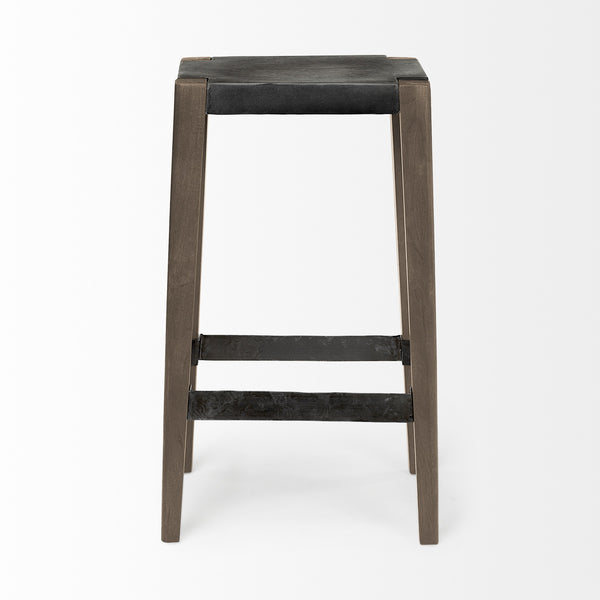 Nell 30" Seat Height Black Metal Seat & Foot Rest With Brown Wood Legs Stool