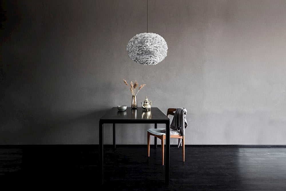 Eos Large Hardwired Pendant in Grey with Black Cord