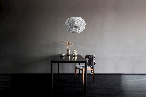 Eos Large Hardwired Pendant in Grey with Black Cord