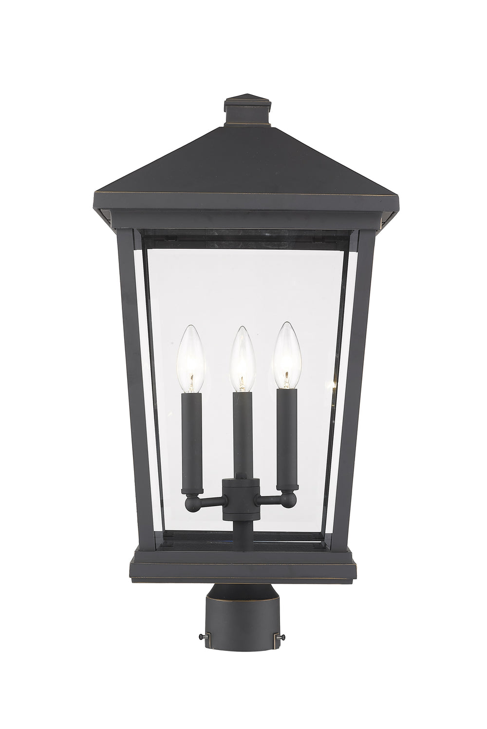 Beacon 3 Light Outdoor Post Mount Fixture in Oil Rubbed Bronze Finish