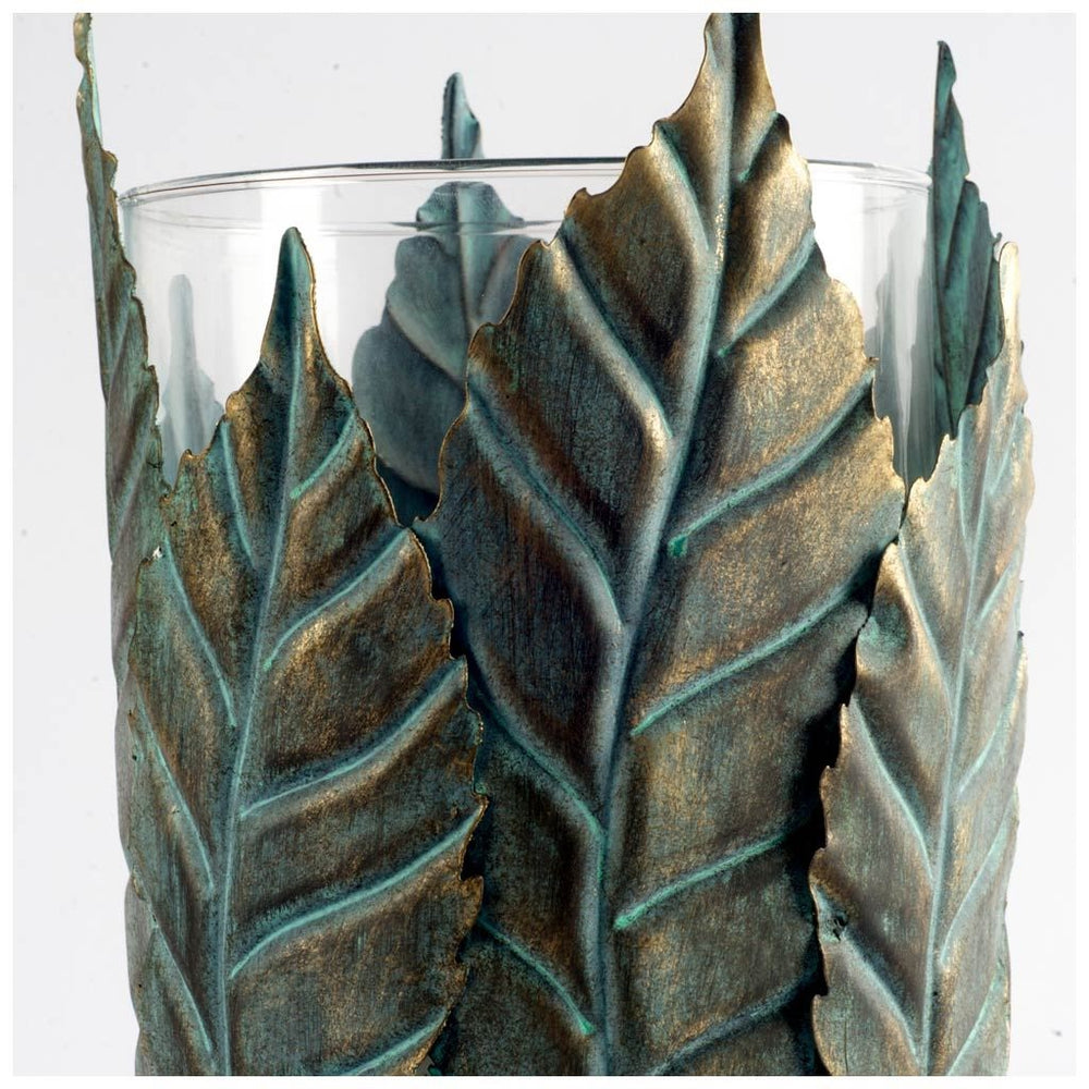 Pana II Large Green/Gold Metal Leaf Table Candle Holder