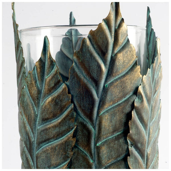 Pana II Large Green/Gold Metal Leaf Table Candle Holder