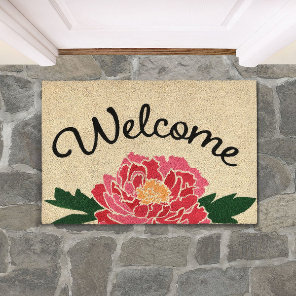Peony Welcome Doormat 24x36 - Coconut Husk