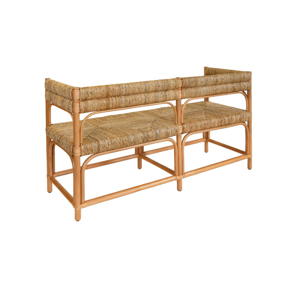 RATTAN BENCH WITH SEAGRASS WRAPPED SEAT AND SEAT BACK