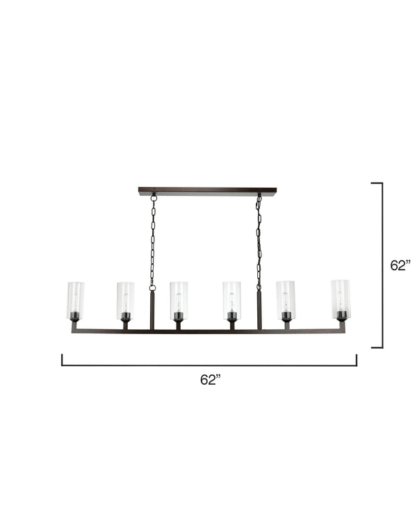 Linear 6-Light Steel Chandelier, Bronze