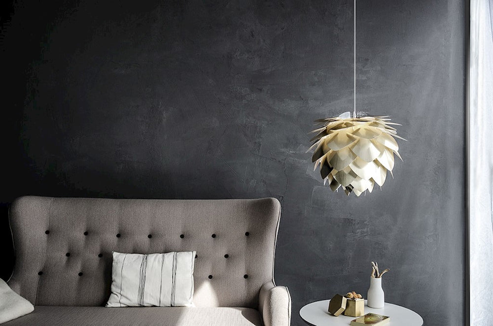 Silvia Hardwired Pendant in Brass Foil Finish with White Cord