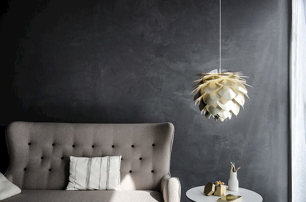 Silvia Hardwired Pendant in Brass Foil Finish with White Cord