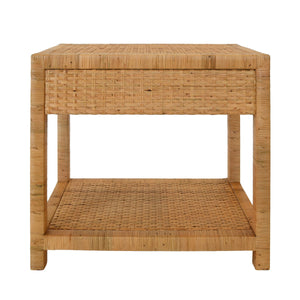 ONE DRAWER END TABLE IN RATTAN WITH BRUSHED BRASS CUP PULL