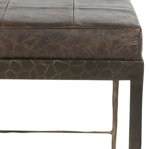 Malo Leather Bench with Hammered Iron Legs - Cocoa Brown
