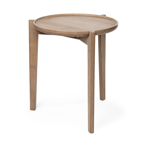 Cleaver I 22 x 24 Round Top Brown Solid Wood Accent Table