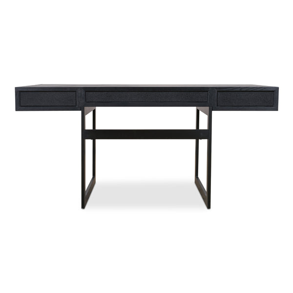 Mako Three-Drawer Desk in Black Vegan Leather