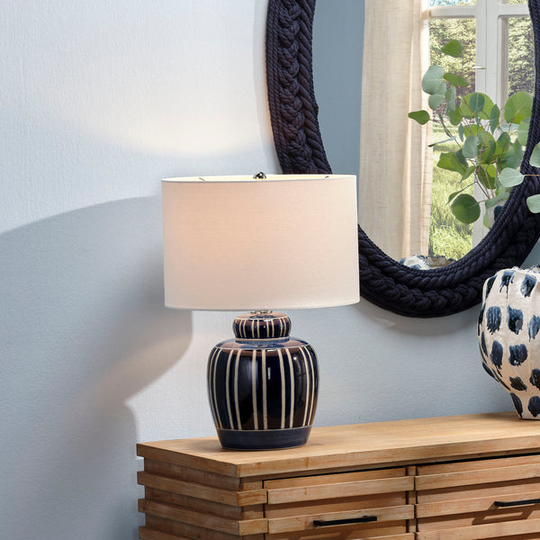 Arthur Ceramic Table Lamp with Linen Shade, Navy Blue