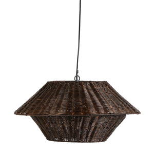 Mccarthy Pendant In Brown Rattan And Antiqued Iron