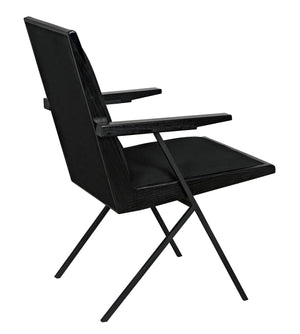 Henderson Sungkai/Mindi and Industrial Steel Chair in Charcoal Black with Black Cotton Fabric