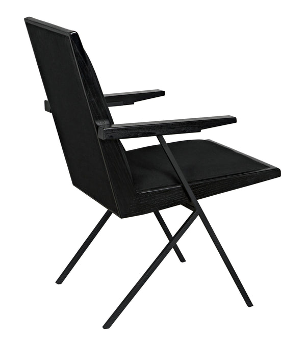 Henderson Sungkai/Mindi and Industrial Steel Chair in Charcoal Black with Black Cotton Fabric