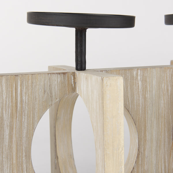 Cambie 29.0L x 6.0W x 9.0H Natural Wood W/Black Metal Candle Holders