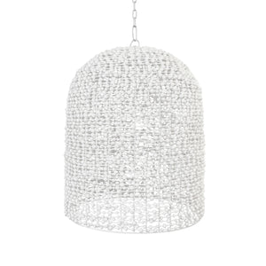 ELONGATED DOME SHAPED PENDANT WRAPPED WITH WHITEWASH WOOD BEADS