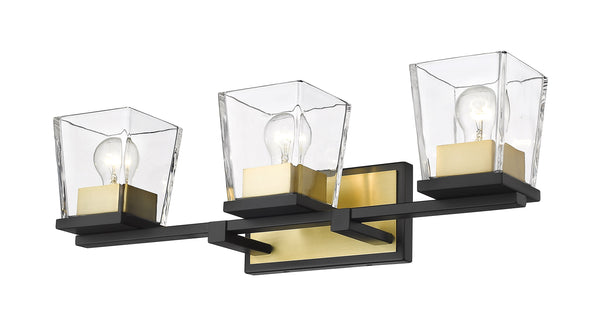 Bleeker Street 3 Light Vanity in Matte Black + Olde Brass Finish