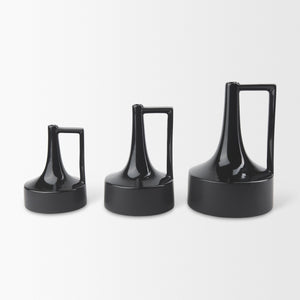 Burton 8.3H Small Glossy and Matte Black Ceramic Jug Vase