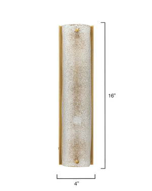 Moet Double Rounded Sconce, Textured Melted Ice Glass and Antique Brass Metal