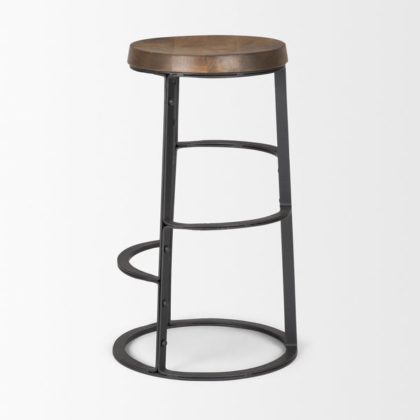 Neo 26.3" Seat Height Brown Wood Seat Black Metal Frame Stool