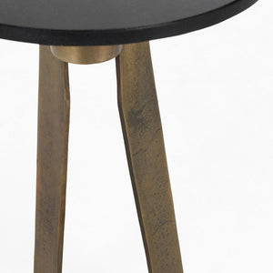 Leyton Marble and Brass Round Accent Table - Black