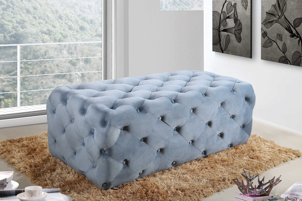 Debbie Ottoman/Bench In Sky Blue Velvet