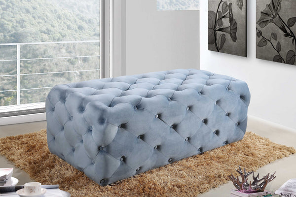 Debbie Ottoman/Bench In Sky Blue Velvet