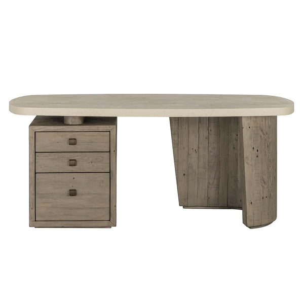 Angus Solid Wood Desk with Storage - Distressed Gray/Antique White