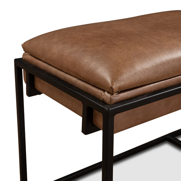 New York 62" Cognac Leather Iron Bench