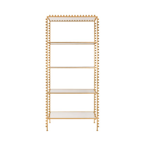 BALL LINED ETAGERE WITH CLEAR GLASS SHELVES IN GOLD LEAF