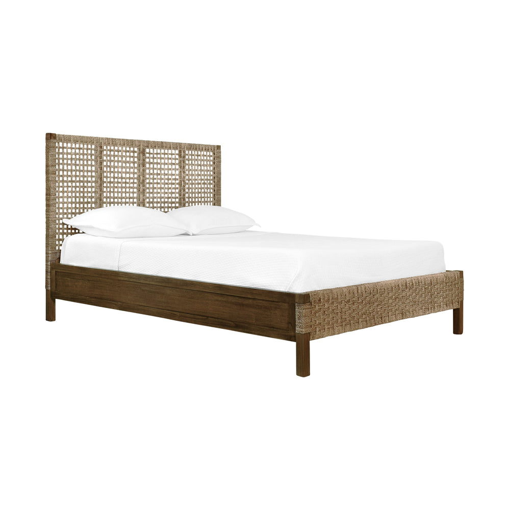 SEAGRASS WRAPPED HEADBOARD AND FOOTBOARD WITH WOOD SIDE RAILS AND LEGS, QUEEN SIZE