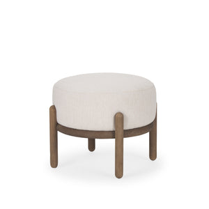 Gwynn Oatmeal Fabric w/ Dark Brown Wood Pouf
