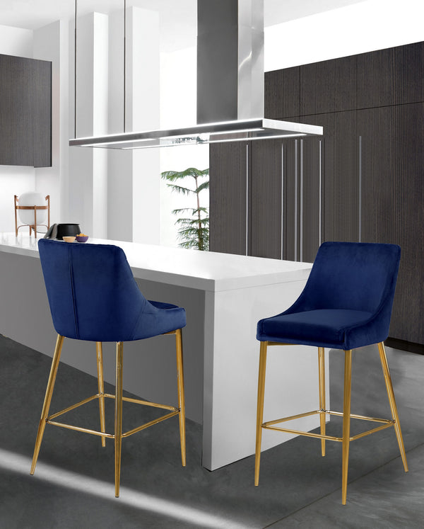 Lynette Stool In Navy Velvet and Gold