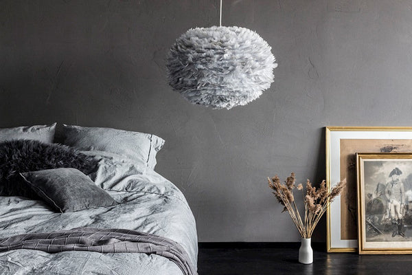 Eos Large Hardwired Pendant in Grey with White Cord