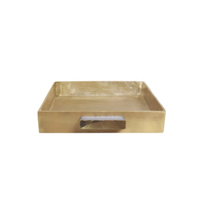 CAST METAL TRAY IN ANTIQUE BRASS FINISH WITH AGATE HANDLES