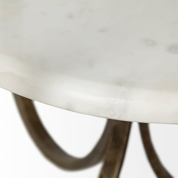 Reinhardt II 20" Round Glass Top Metal and Marble Detail End/Side Table