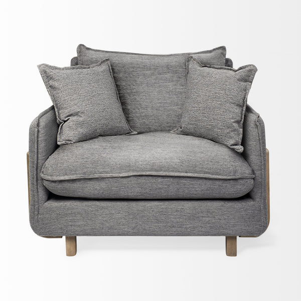 Roy II Castlerock Gray Upholstered and Brown Wood Frame Arm Chair