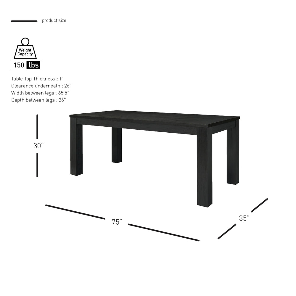 Bedford KD 75" Rect. Dining Table Square Legs, Brushed Black 
